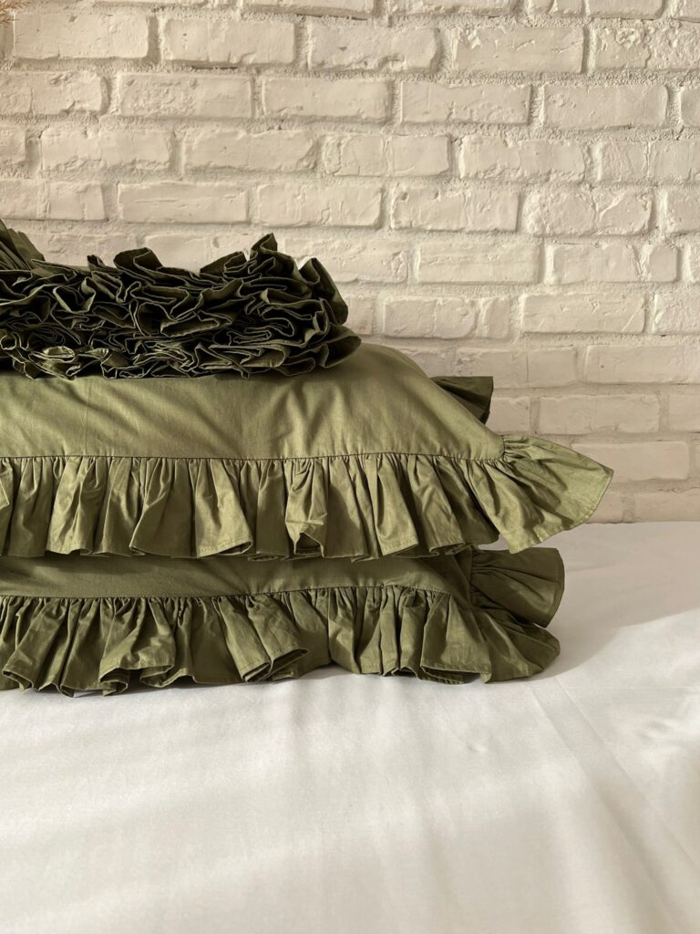 Set lenjerie cu volanase, culoare OLIVE GREEN, 4 piese - imagine 3