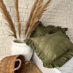 Fețe perna cu volanase, culoare OLIVE GREEN, 2 piese