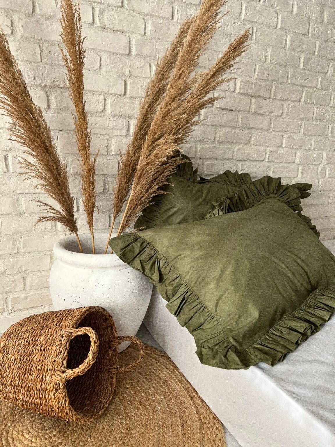 hvh Fețe perna cu volanase, culoare OLIVE GREEN, 2 piese - imagine 1