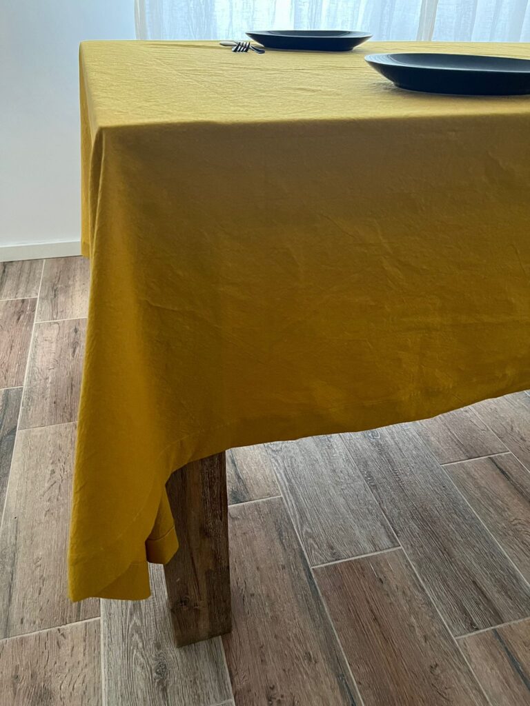 FAȚĂ DE MASĂ CLASICĂ DIN BUMBAC PRESPĂLAT - SUNFLOWER YELLOW - imagine 3
