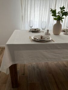 FAȚĂ DE MASĂ CLASICĂ DIN BUMBAC PRESPĂLAT - PURE WHITE - imagine 2