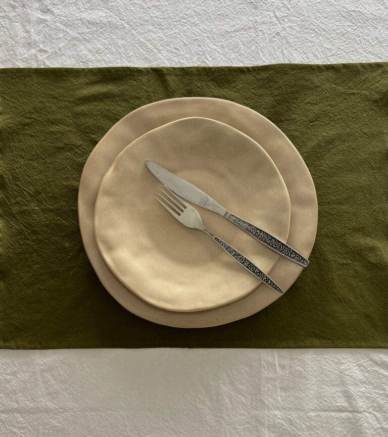 SUPORT FARFURIE DIN BUMBAC PRESPĂLAT CLASIC - OLIVE GREEN - imagine 3