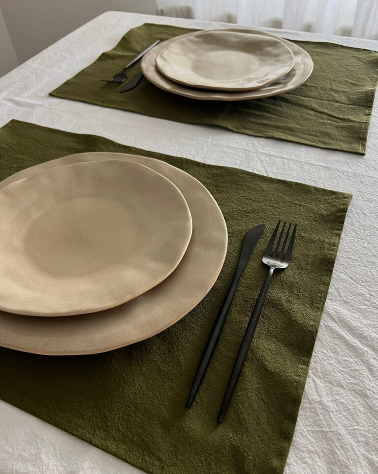 SUPORT FARFURIE DIN BUMBAC PRESPĂLAT CLASIC - OLIVE GREEN - imagine 4