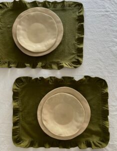 SUPORT FARFURIE DIN BUMBAC PRESPĂLAT CU VOLĂNAȘ - OLIVE GREEN
