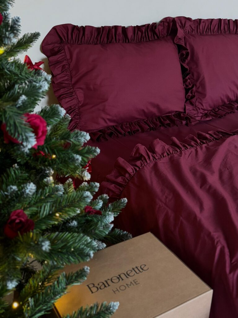 Set lenjerie cu volanase, culoare DARK BURGUNDY, 4 piese - imagine 3