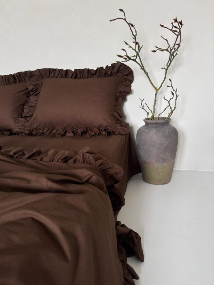 Set lenjerie cu volanase, culoare CHOCOLATE BROWN, 4 piese - imagine 4