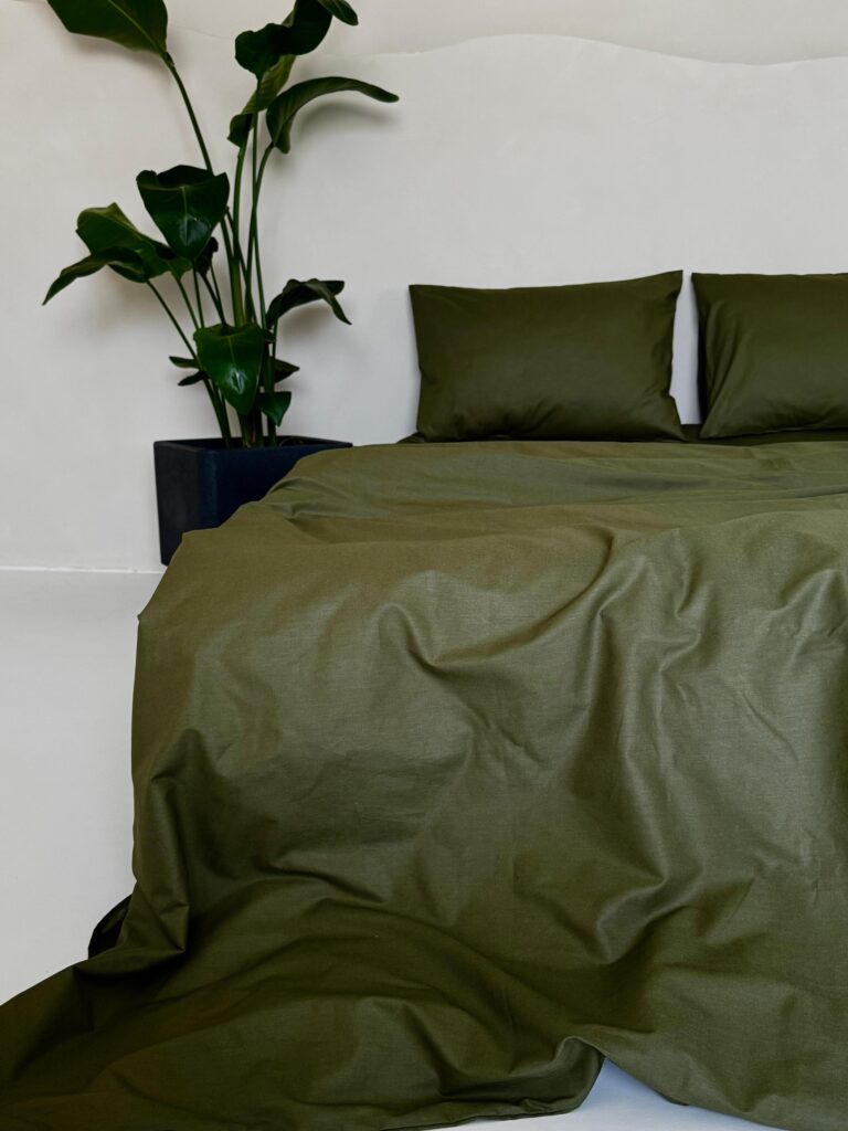 Set Lenjerie Clasica, culoare OLIVE GREEN, 4 piese - imagine 2