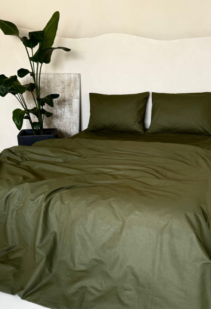 Set Lenjerie Clasica, culoare OLIVE GREEN, 4 piese - imagine 3