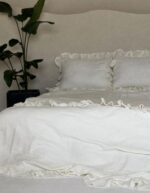 Set lenjerie din muselina cu volanase, culoare IVORY, 3 piese