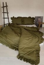 Set lenjerie cu volanase, culoare OLIVE GREEN, 4 piese